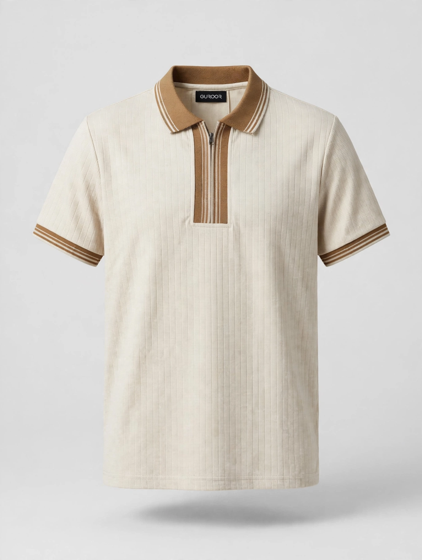 Guroor Zip Polo Ivory - white zip polo t-shirt for men