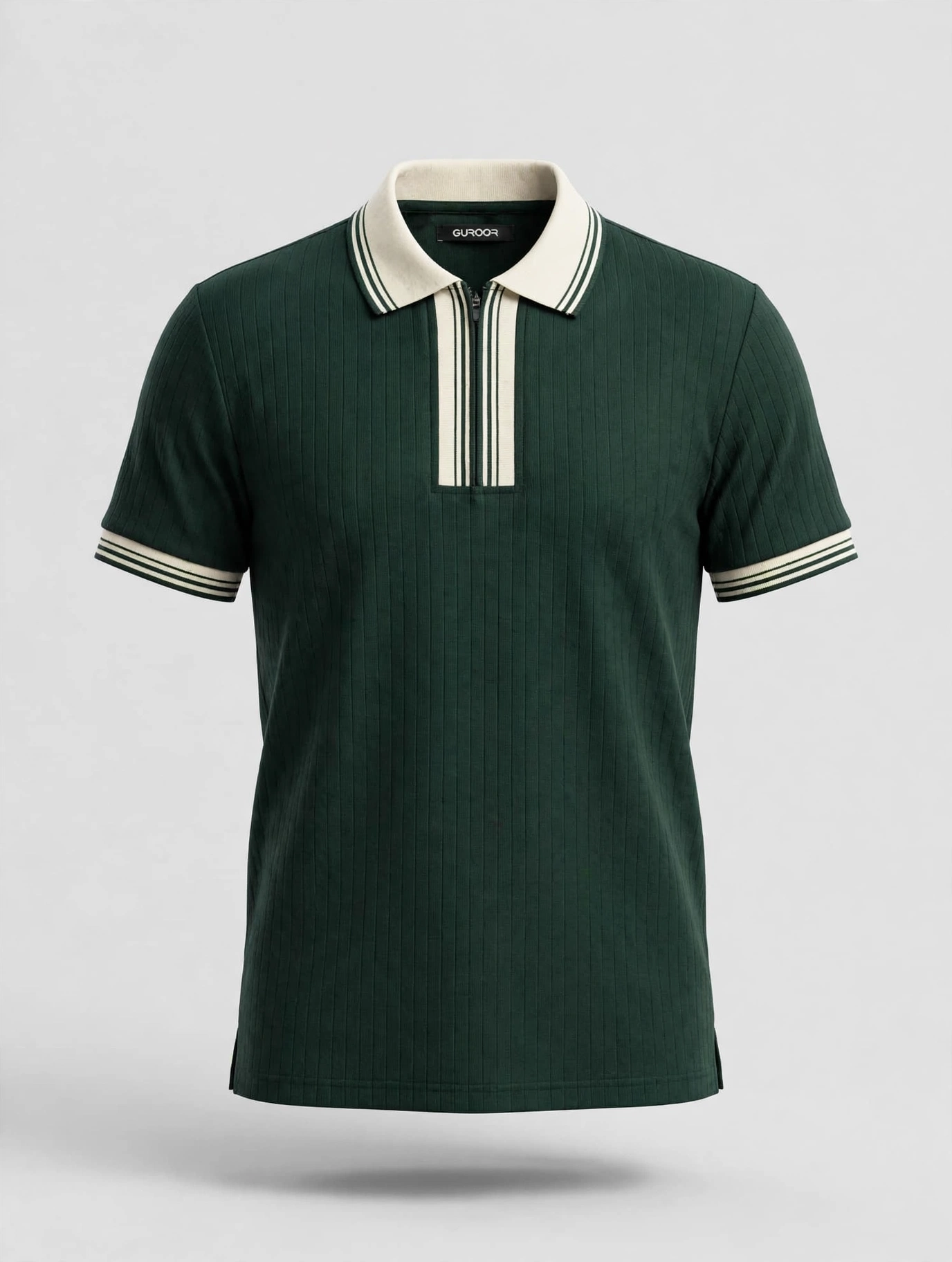 Guroor Zip Polo Forest Green - green zip polo t-shirt