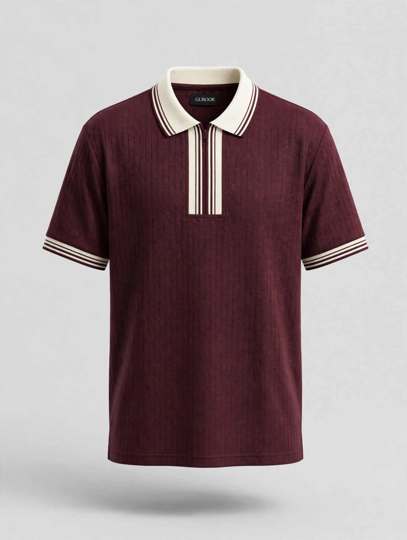 Guroor Zip Polo Maroon - maroon zip neck polo t-shirt