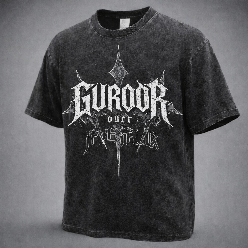 Washed-black GUROOR Gothic Graphic T-shirt